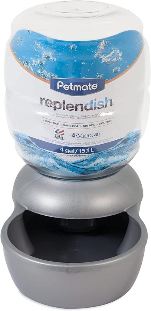 Petmate Replendish Gravity Waterer with Microban for Cats and Dogs, 1 Gallon,Blue, Made in USA