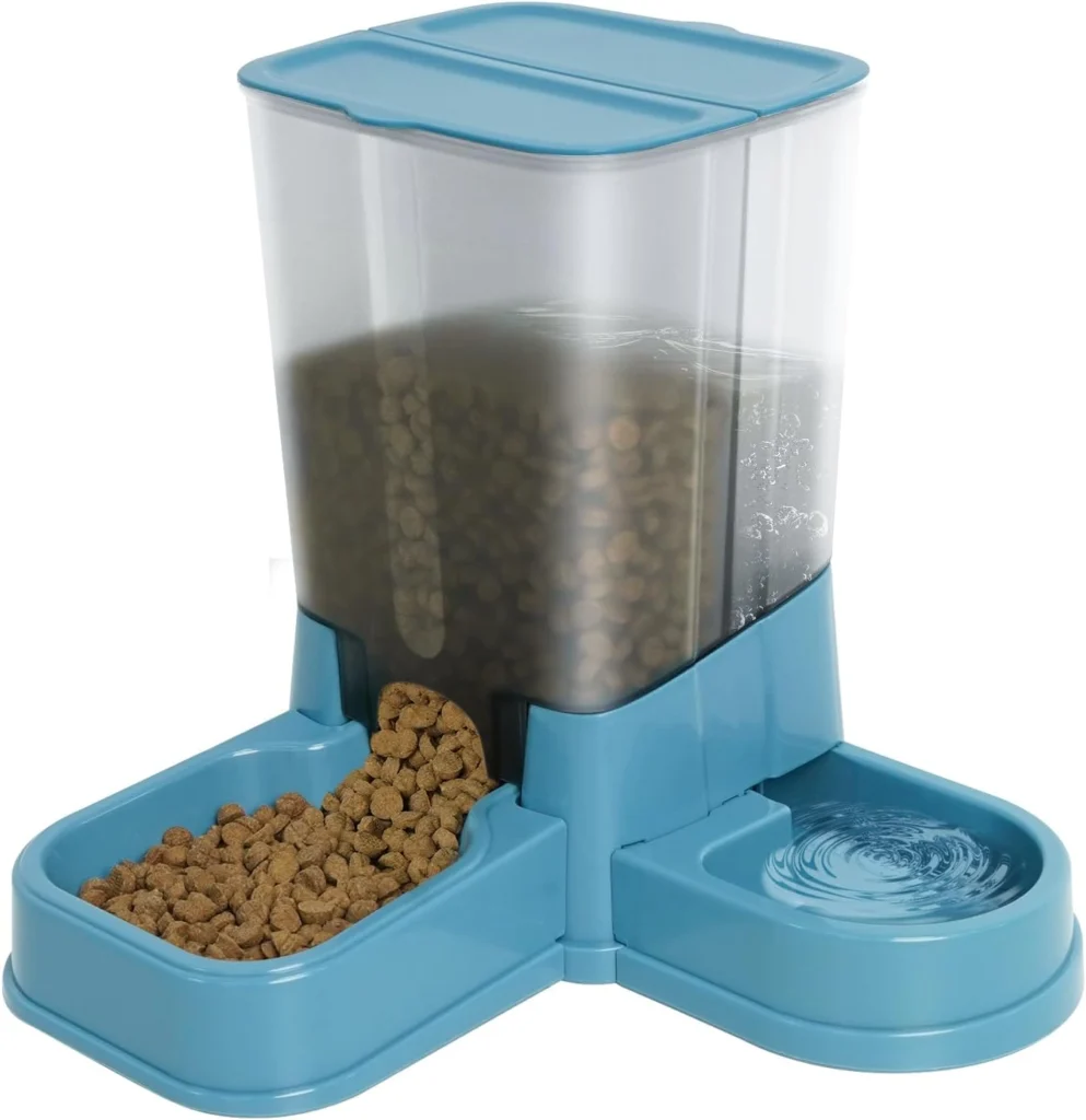 Vannon 2 in 1 Gravity Dog Cat Feeder and Water Dispenser, Automatic Pet Food Feeder and Waterer Set for Puppies, Small Dogs and Cats, Large Capacity, Grey Vannon 2 in 1 Gravity Dog Cat Feeder and Water Dispenser, Automatic Pet Food Feeder and Waterer Set for Puppies, Small Dogs and Cats, Large Capacity, Grey