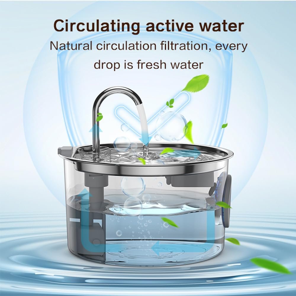 3.2L Stainless Steel Dog Water Fountain, 2025 Upgraded Cat Water Fountain, Super Quiet Smart Pet Filtered Water Fountains, with Visual Water Level, for Dog Cat (Water Fountain, 3.2L/112oz)