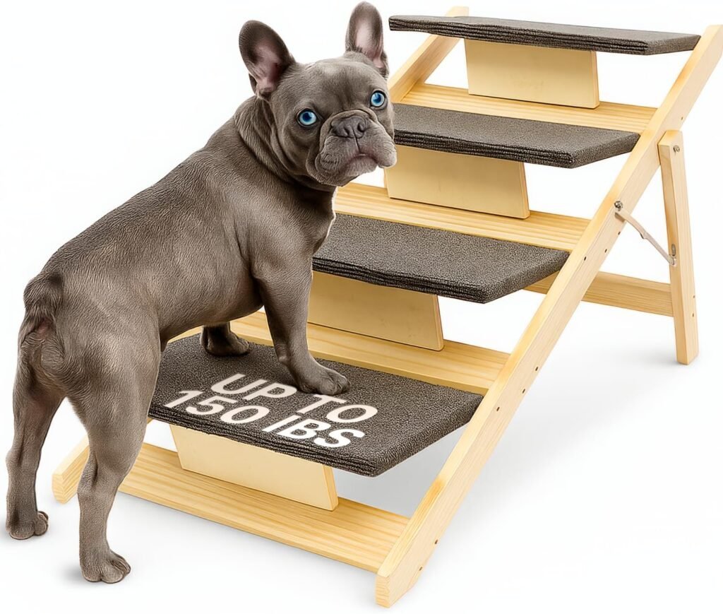 4-Step Wooden Dog Stairs for High Bed – Sturdy Pet Ladder for Small, Medium  Large Dogs – Safe Indoor Steps for Pets – Great Alternative to Dog Ramp – Ideal for Furniture, Sofa  Tall Beds