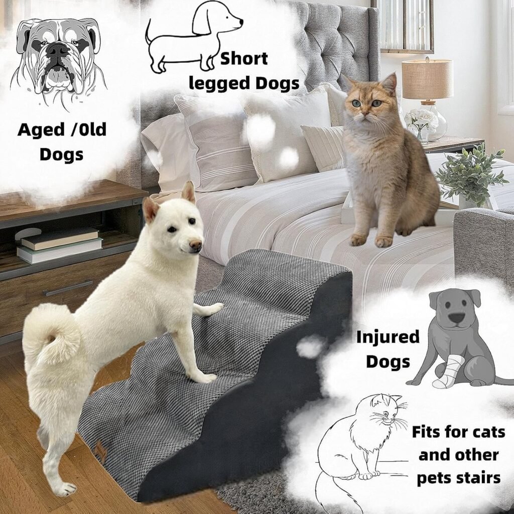 5-Step Dog Stairs for 30 Inch High Beds 20-30 Inch Couch Bed, Non-Slip Balanced Indoor Pet Ramp Stairs for Small Old Large Dogs Cats to Get on Bed 30D 5-Step Dog Stairs for 30 Inch High Beds 20-30 Inch Couch Bed, Non-Slip Balanced Indoor Pet Ramp Stairs for Small Old Large Dogs Cats to Get on Bed 30D