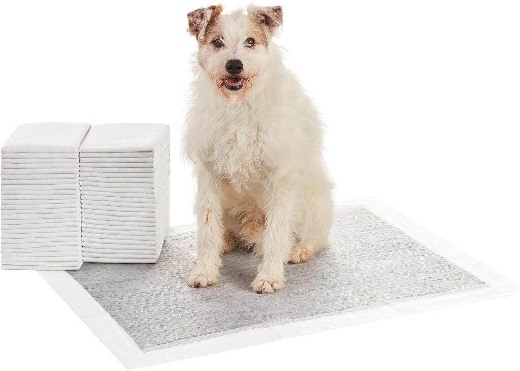 Amazon Basics Carbon Odor-Control Dog and Puppy Pee Pads, 5-Layer Leak-Proof Super Absorbent, Quick-Dry Surface, Potty Training, X-Large (28x34), 50 Count, Gray