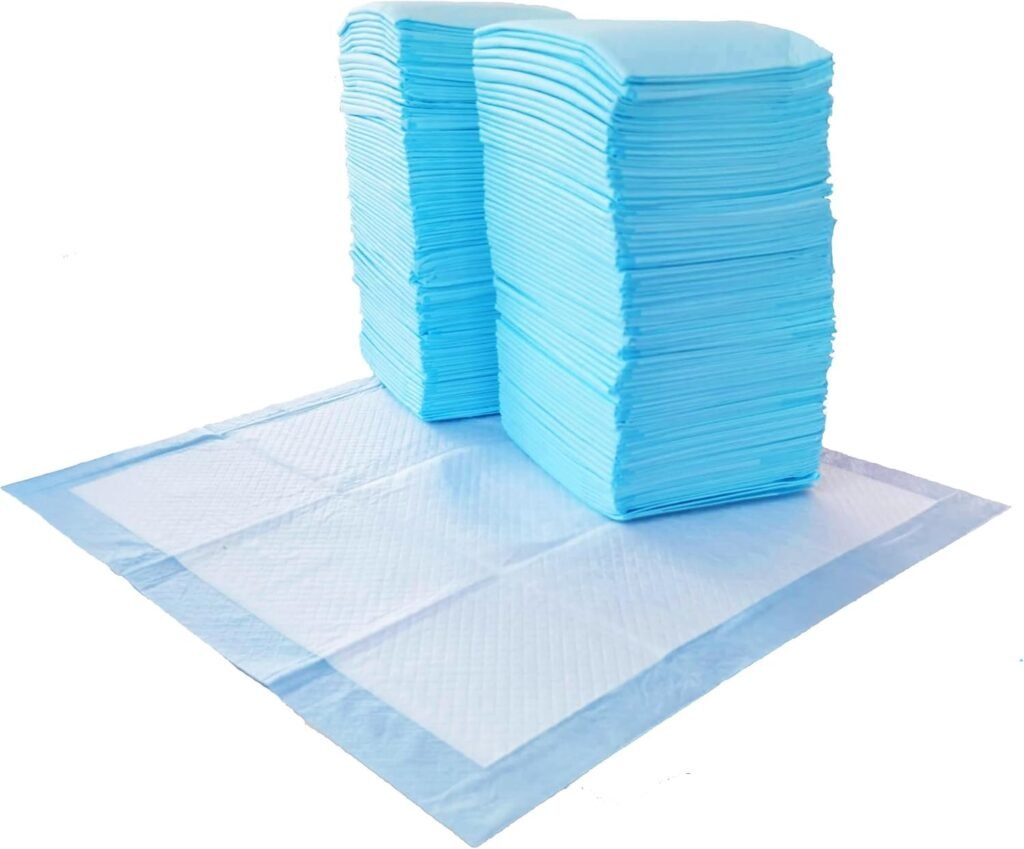 Amazon Basics Scented Dog and Puppy Pee Pads, 5-Layer Leak-Proof Super Absorbent, Quick-Dry Surface, Potty Training, Regular (22x22), 100 Count, Blue  White
