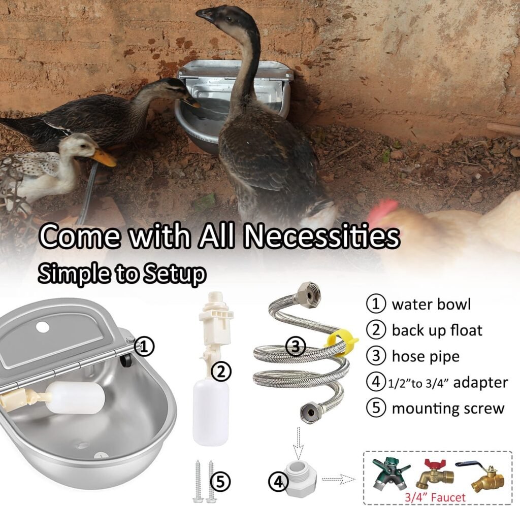 Automatic Water Dispenser for Dog Water Bowl Dispenser Large Size Stainless-Steel Waterer Feeder Self Filling Water Trough for Poultry and Livestock (Stainless Steel, Large)
