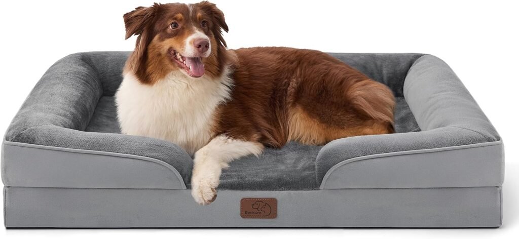Bedsure Orthopedic Dog Beds Large Sized Dog - Washable Large Dog Cat Bed Waterproof, Comfort Dogs Couch Sofa with Washable Removable Cover, Pet Bed with Nonskid Bottom, Grey, 35