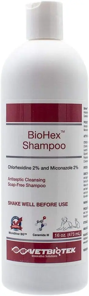 BioHex Chlorhexidine and MicroSilver Shampoo for Skin Infections in Dogs, Cats, and Horses (16 oz)