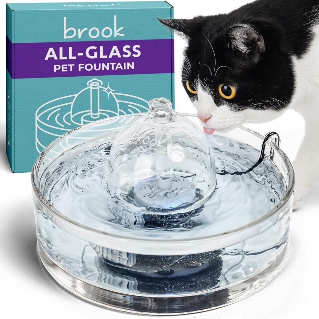 Brook Glass Pet Fountain (90oz/2.7L) – Cat Water Fountain  Small Dog Drinking Fountain – Automatic Water Dispenser Cat Fountain
