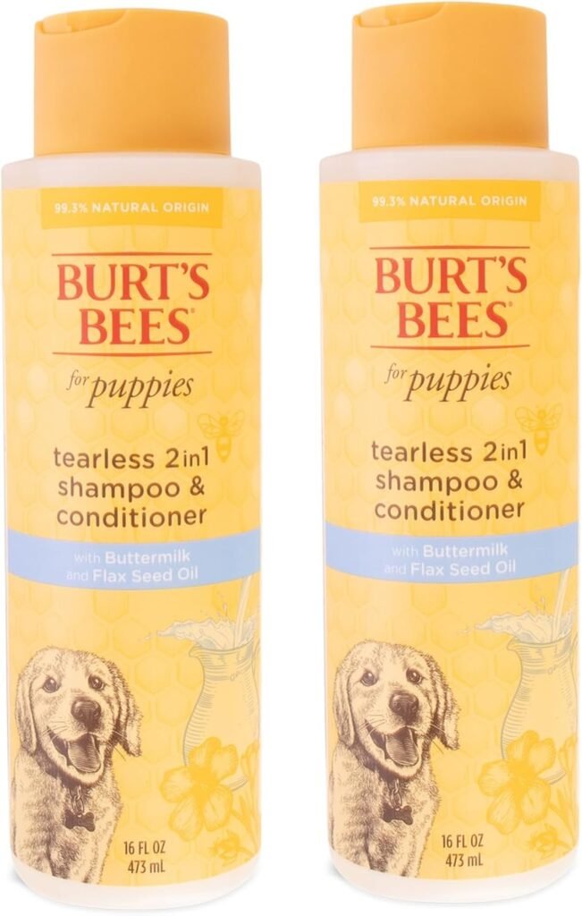 Burts Bees for Pets Tearless Puppy 2-in-1 Shampoo and Conditioner with Buttermilk and Linseed Oil, 2pk, 95% Natural Origin Formulas, Best Gentle Shampoo for Puppies - Tear Free, 16 oz - 2 Pack