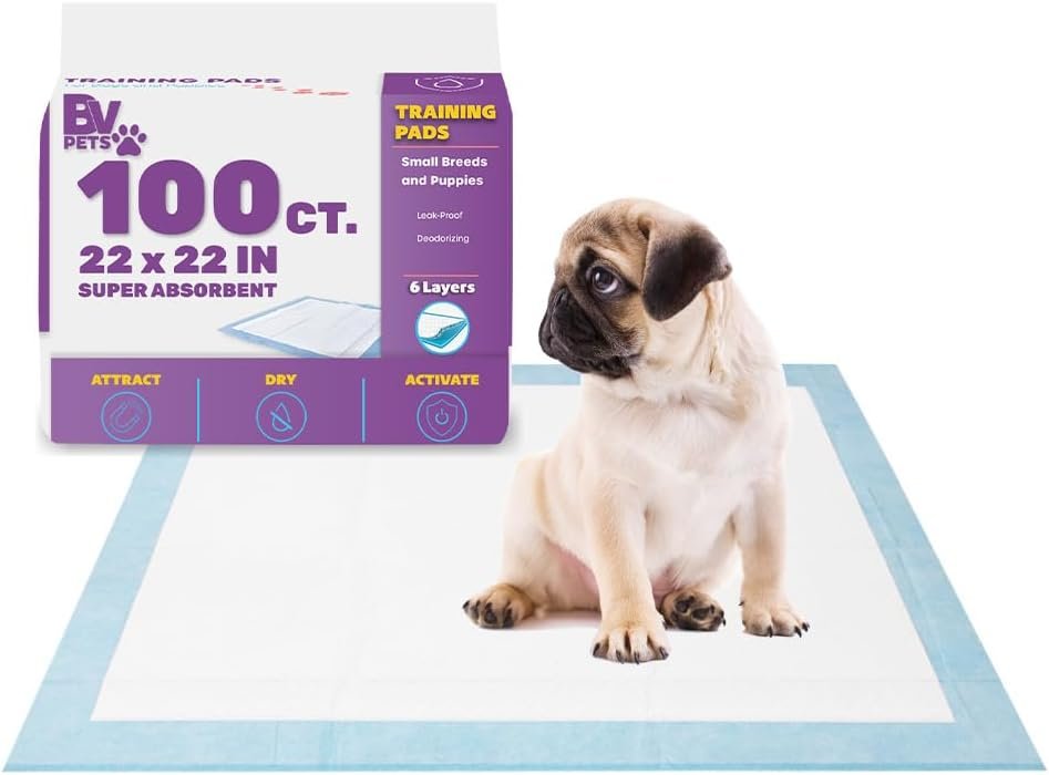 BV Puppy Pads Leak-Proof 100 Count 22x 22 - Absorbent Pee Pads for Dogs with 6-Layer Design, Rapid Dry Sheet  Built-in Attractant - Dog Pad with Odor Control, Perfect for Puppies  Senior Dogs