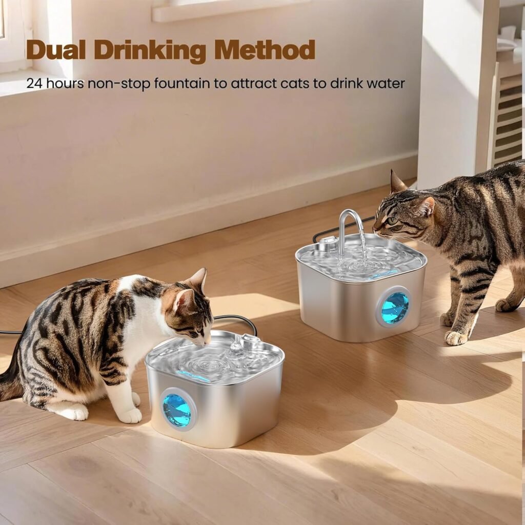 Cat Water Fountain Stainless Steel: Pet Fountains for Cats/Dog Indoor Automatic Waterer Bowls for Drinking Small Animal Water Dispenser Metal Pets Watering Faucet Bottle Auto Kitty Watering Supplies
