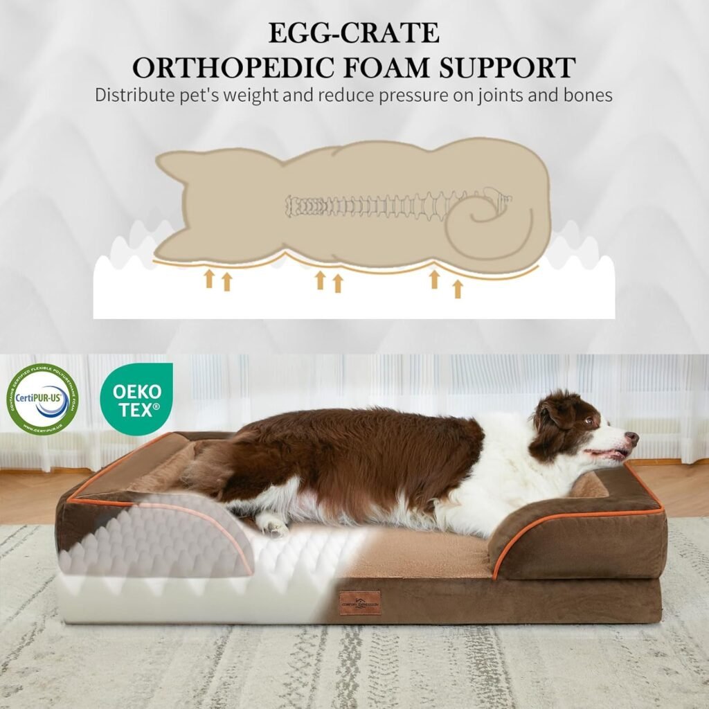 Comfort Expression Waterproof Orthopedic Foam Dog Beds for Extra Large Dogs Durable Dog Sofa The Pet Bed Washable Removable Cover with Zipper and Non-Slip Bottom Bolster