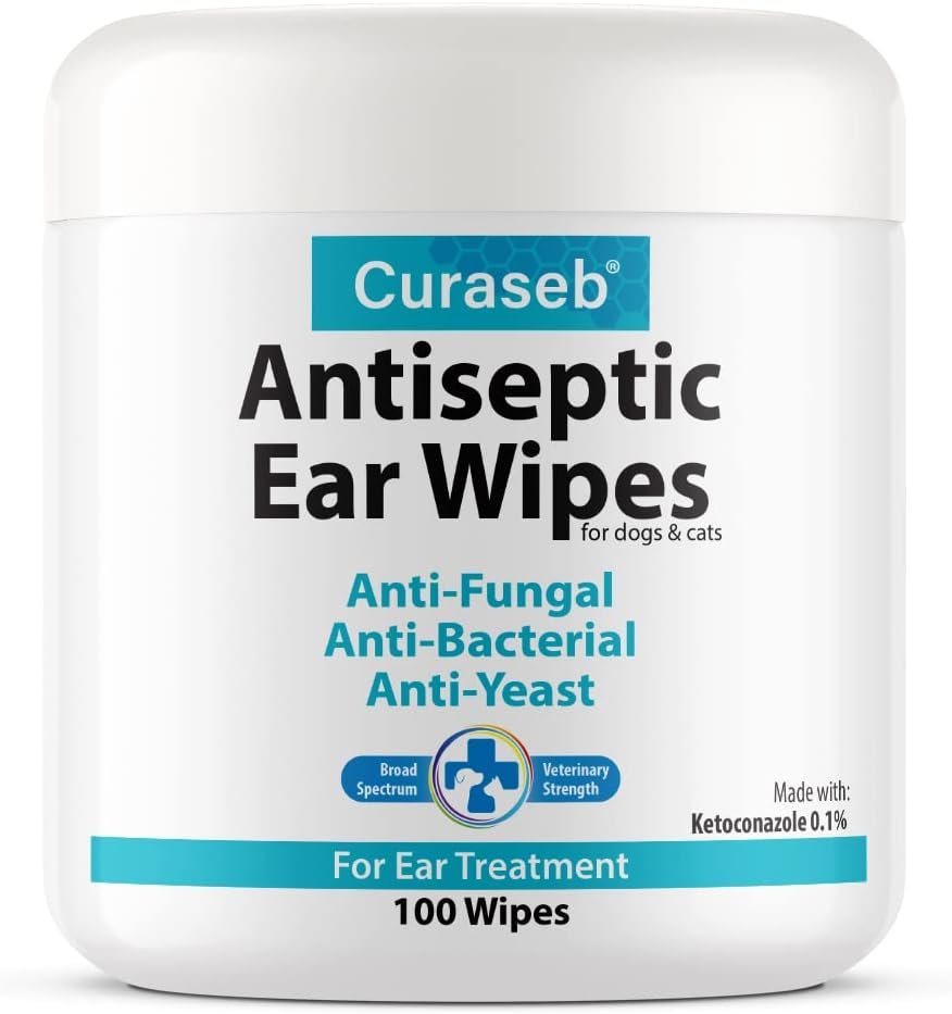 Curaseb Cat  Dog Ear Infection Treatment Wipes – Soothes Itchy  Inflamed Ears – Cleans Debris and Buildup – 100 Count