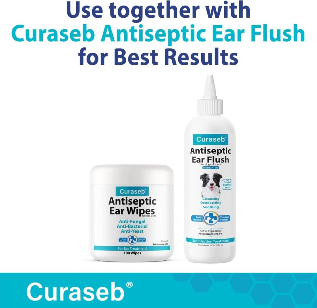 Curaseb Cat  Dog Ear Infection Treatment Wipes – Soothes Itchy  Inflamed Ears – Cleans Debris and Buildup – 100 Count