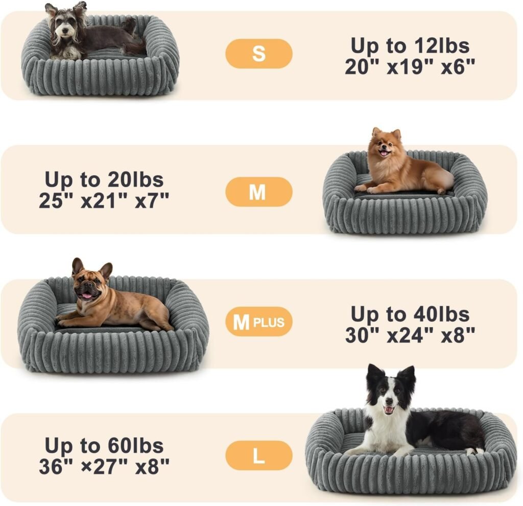 Dog Beds for Small Dogs, Washable Orthopedic Dog Bed with Removable Cover, Rectangle Soft Calming Sleeping Puppy Bed Durable Pet Cuddler with Anti-Slip Bottom, 20x19x6 Grey