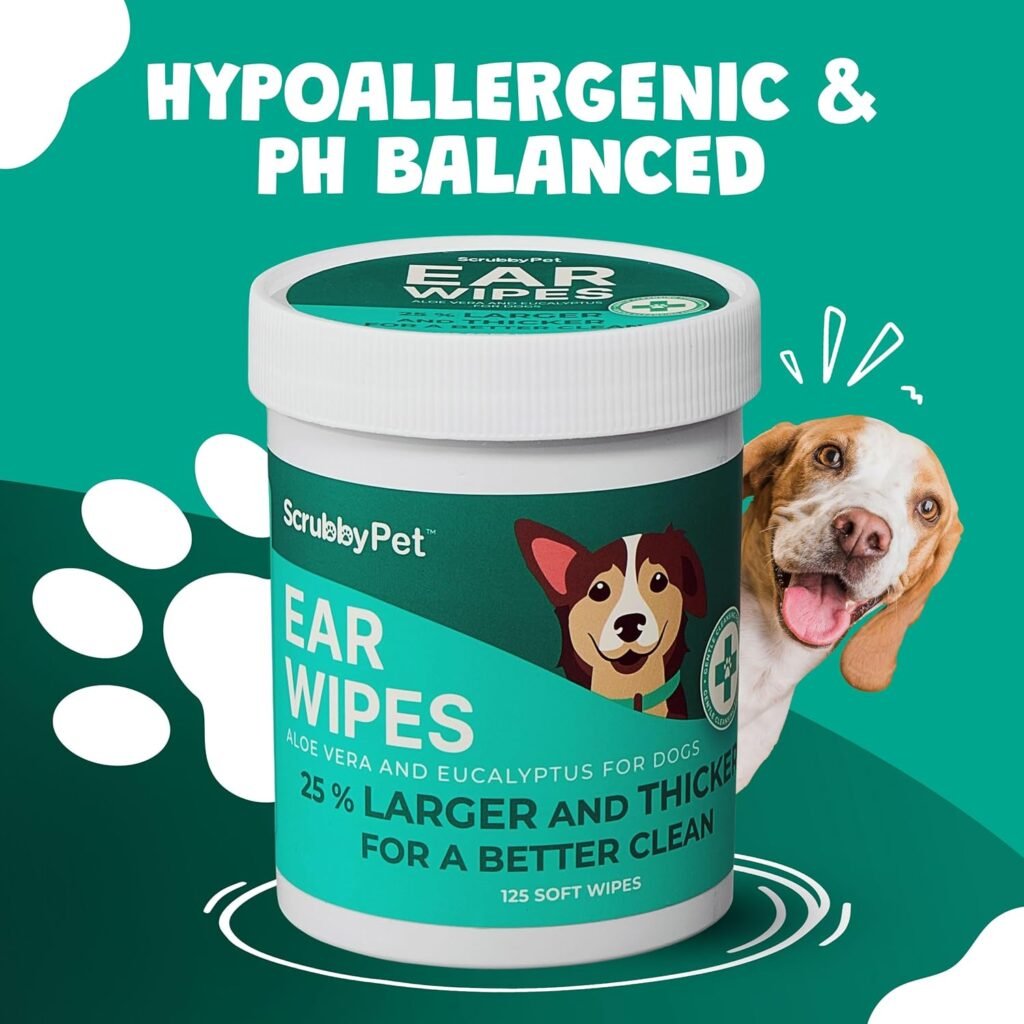 Dog Ear Wipes for Dogs | Extra Thick with Aloe Vera  Eucalyptus | 125 Count | Hypoallergenic Ear Cleaner for Dogs with Pearl Texture for Deeper Clean