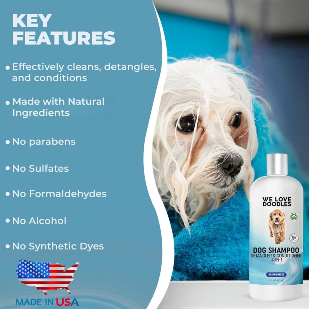 Dog Shampoo, Conditioner  Detangler - Best Shampoo for Goldendoodles, Poodles  Doodles - for Matted Pet Hair - Sensitive Skin Shampoo for Puppies - Made in The USA, 16OZ (Lavender)