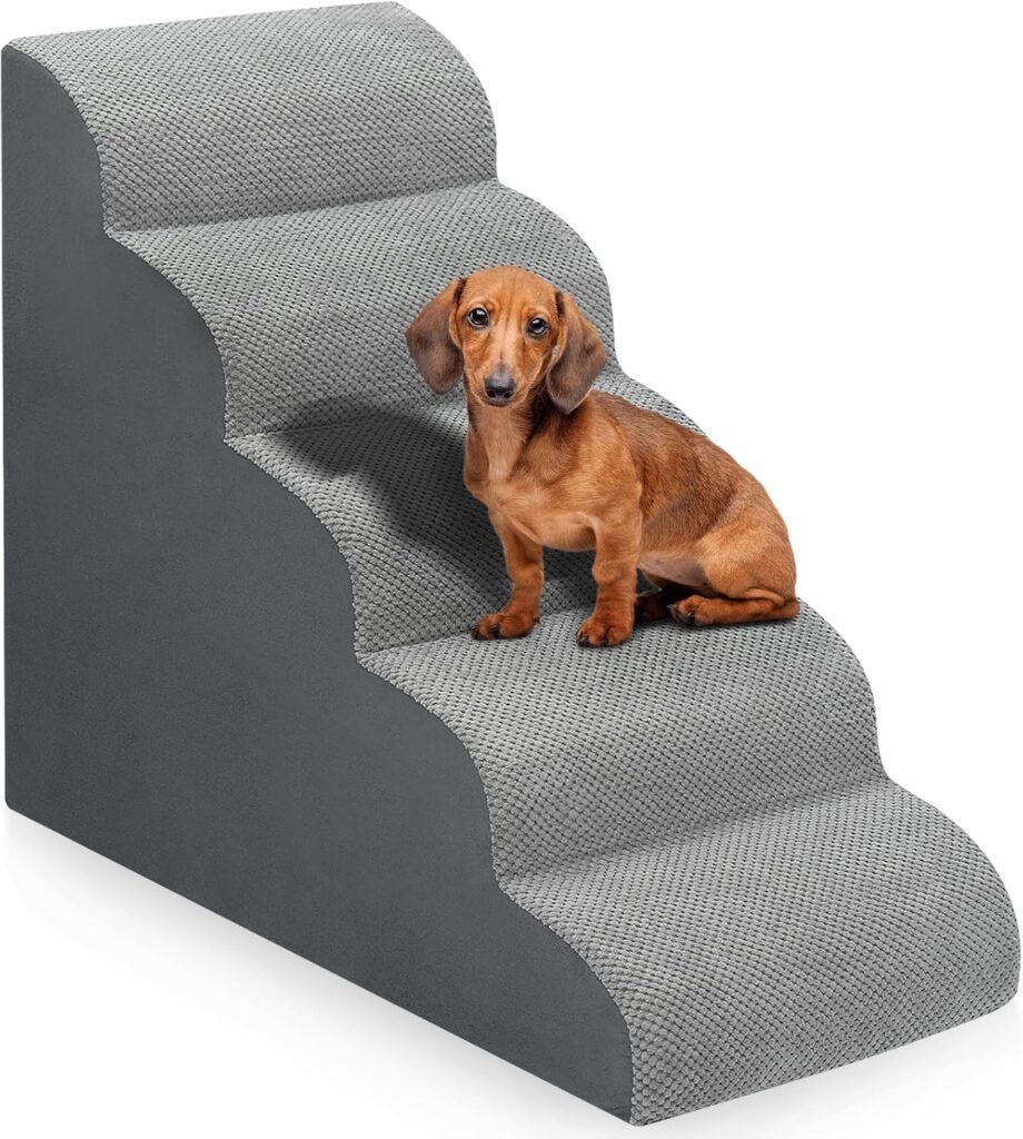Dog Stairs for Bed 28.7”H, 5-Step Dog Ramp, Non-Slip Sturdy Pet Steps for Small Dogs  Cats to get on High Bed or Couches, Grey