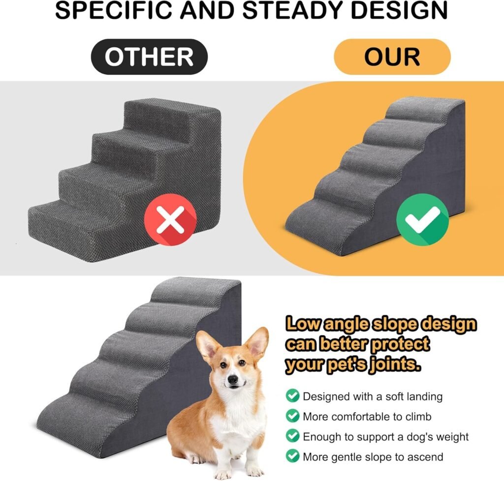 Dog Stairs for Bed, 5 Tier Dog Steps for Couch and High Bed, Non-Slip Pet Stairs, 24 High Sofa Foam Ramp - Best for Small Pets, Older Cats with Joint Pain Dog Stairs for Bed, 5 Tier Dog Steps for Couch and High Bed, Non-Slip Pet Stairs, 24 High Sofa Foam Ramp - Best for Small Pets, Older Cats with Joint Pain