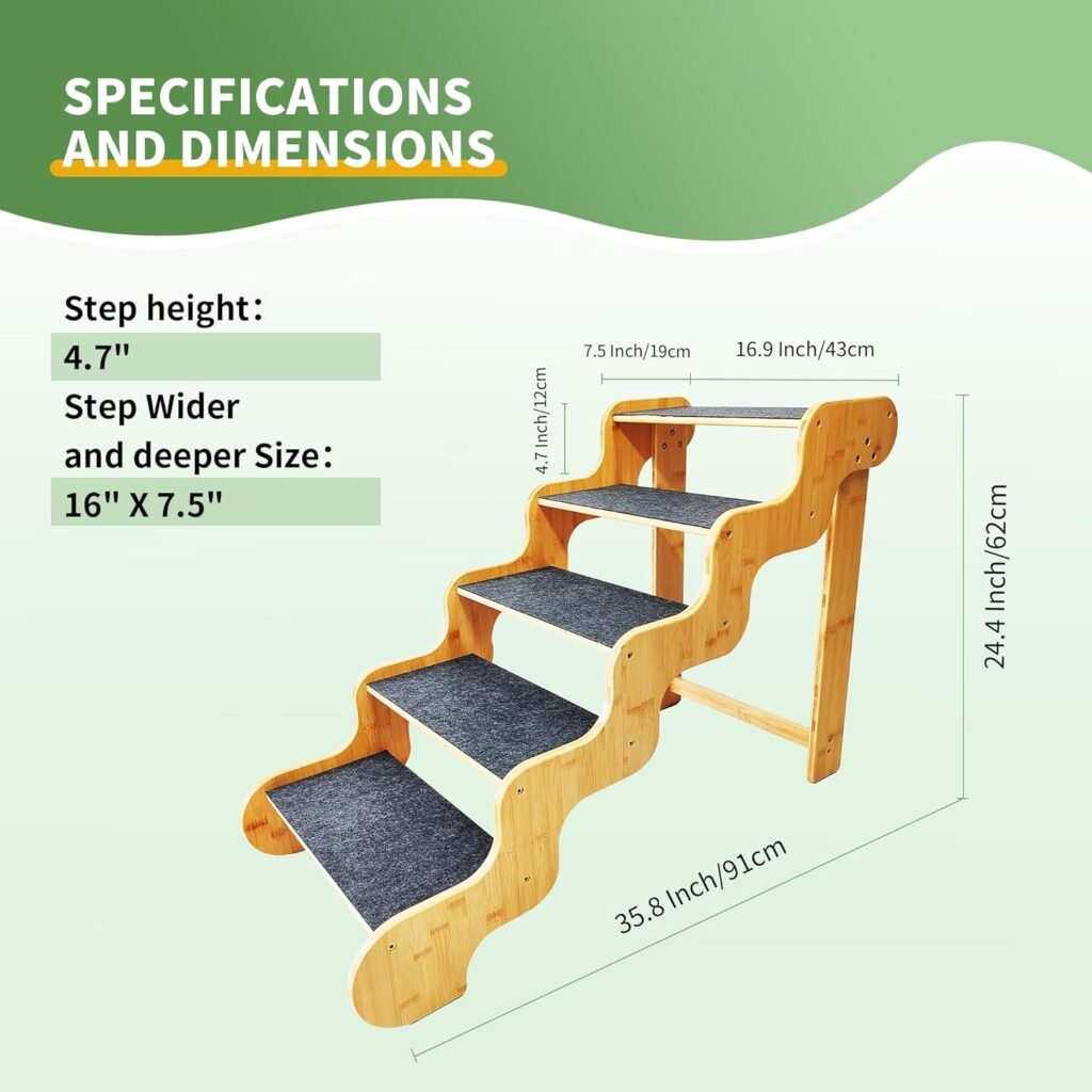 Dog Stairs for Large/Oldder Dogs,4 Steps Bamboo Wooden Pet Ramp for High Beds, Cars  Couch Sofa - Supports Dog Up to 160 LB,20-inches High
