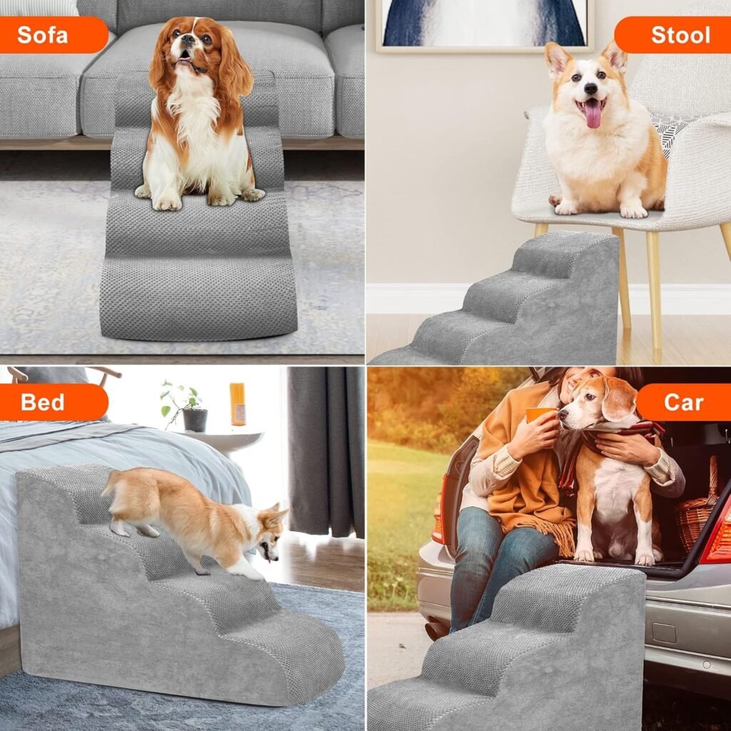 Dog Stairs for Small Dogs, 3 Tiers High Density Foam Dog Ramp, Extra Wide Non-Slip Pet Steps for High Beds Or Couch, Soft Foam Doggie Ladder for Dogs Injured, Older Pets, Small Cats Dog Stairs for Small Dogs, 3 Tiers High Density Foam Dog Ramp, Extra Wide Non-Slip Pet Steps for High Beds Or Couch, Soft Foam Doggie Ladder for Dogs Injured, Older Pets, Small Cats