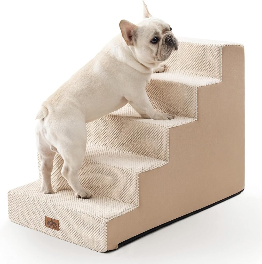 Dog Stairs for Small Dogs, 5 Tier Wider Pet Stairs for High Beds, 23.6 H Non-Slip Dog Steps for Old Cats, Puppies, Small Medium Dogs, 29.5x19.7x23.6 inch, Beige