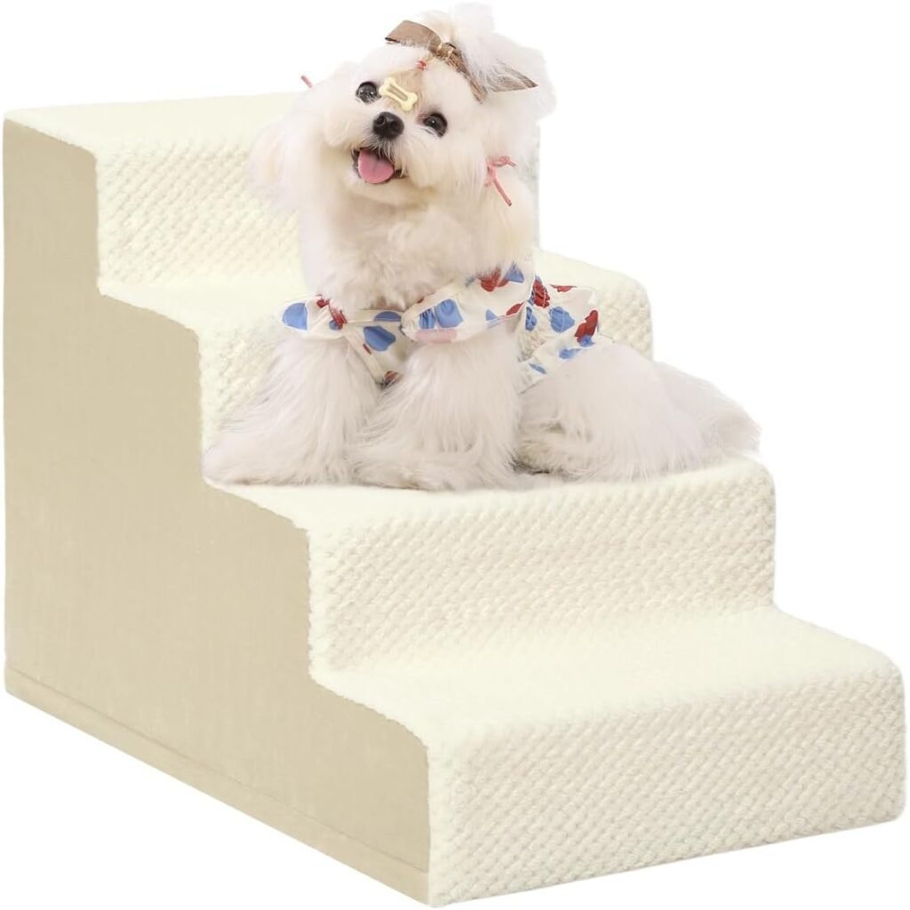 Dog Stairs for Small Dogs,17.5 H,4-Step Dog Steps for High Bed Couch and Sofa,Pet Stairs for Dogs and Cats Climbing with Non-Slip Bottom and Washable Cover,Light Grey