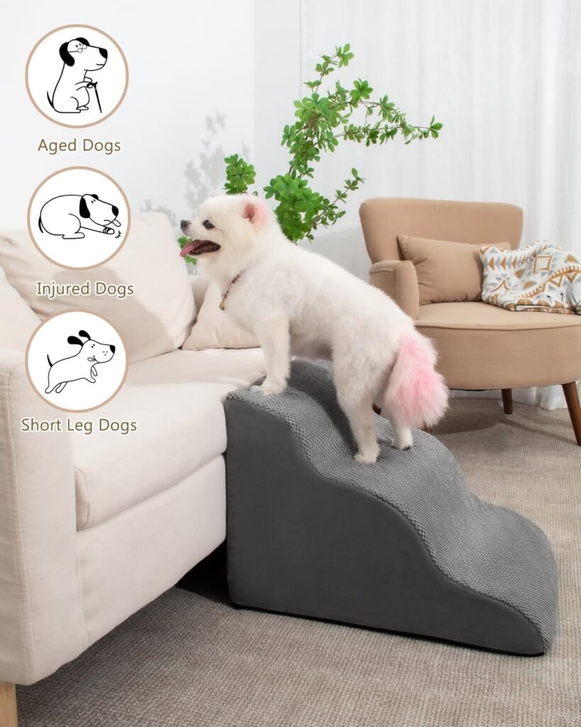 Dog Stairs Ramp for Bed and Couch,4 Step Dog Steps for Small Dogs,Pet Stairs with Non-Slip Bottom for Old Cats,Indoor Pet Steps,Comfort,Durable,17.4 H,Beige