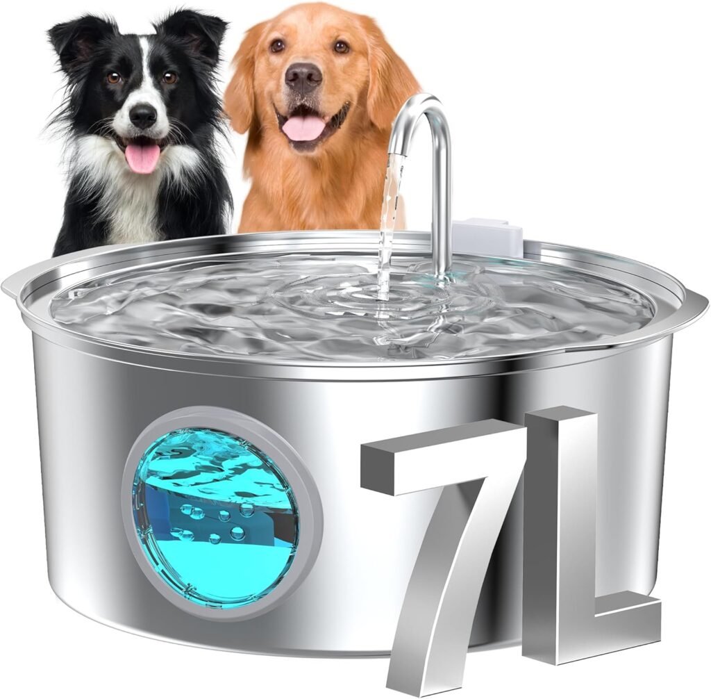 Dog Water Fountain for Large Dogs: 7L/236oz/1.8G Dog Fountain Stainless Steel - Big Cat Drinking Fountain Indoor - Super Quiet Water Fountain for Dogs Inside - for Large Dog Cats  Multi-Pet Home