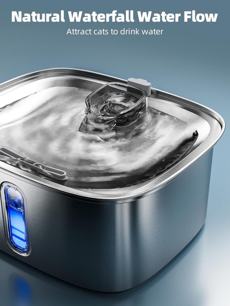 Dog Water Fountain for Large Dogs, 9L/2.4Gal Stainless Steel Dog Fountain with Water Level Window  Filtration, Automatic Pet Water Bowl Dispenser Indoor, Super Quiet for Multi-Pet