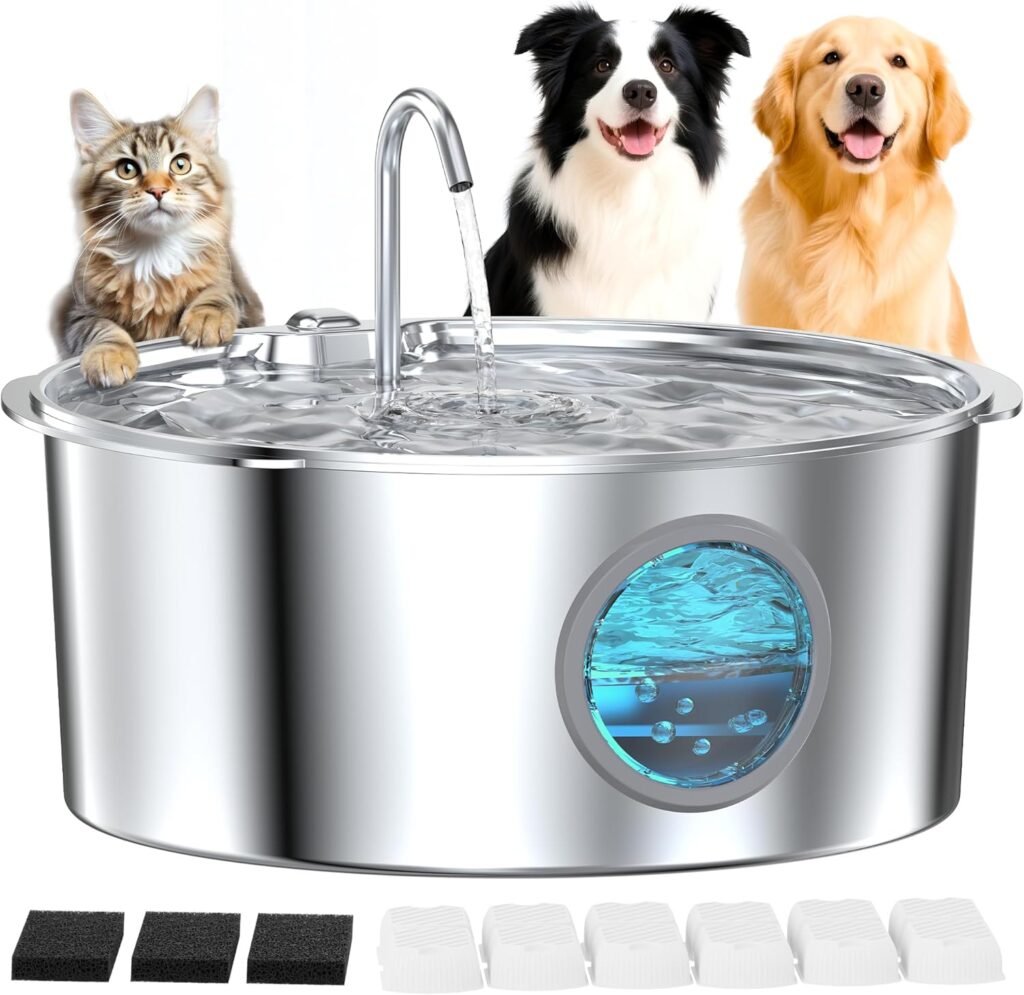 Dog Water Fountain for Large Dogs: Stainless Steel Dog Fountain Water Bowl - 3.2Gal/406oz/12L Super Quiet Big Cat Water Fountain with Visual Water Level -Great for Large Dogs Cats and Multi-Pet Home