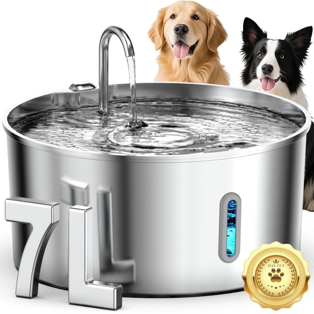 Dog Water Fountain Stainless Steel, 7L/236oz Dog Water Bowl Dispenser for Large Dogs, Automatic Cat Water Fountain