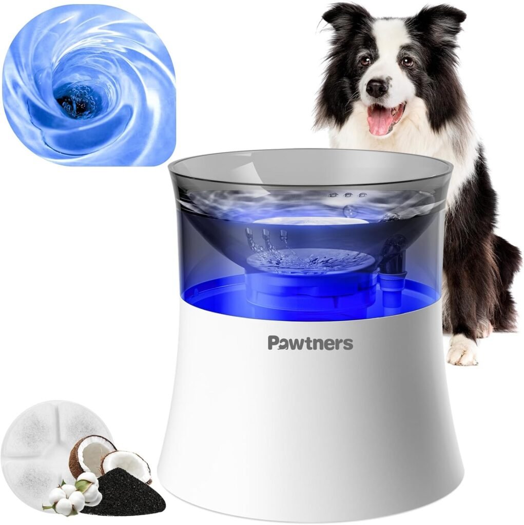 Dog Water Fountain with Vortex Filtration Design, 3.5L/123oz Elevated Dog Water Bowl for Large Medium Dogs  Cats, Automatic No Spill Water Dispenser with Deep Drinking Area and Ultra-Quiet Pump