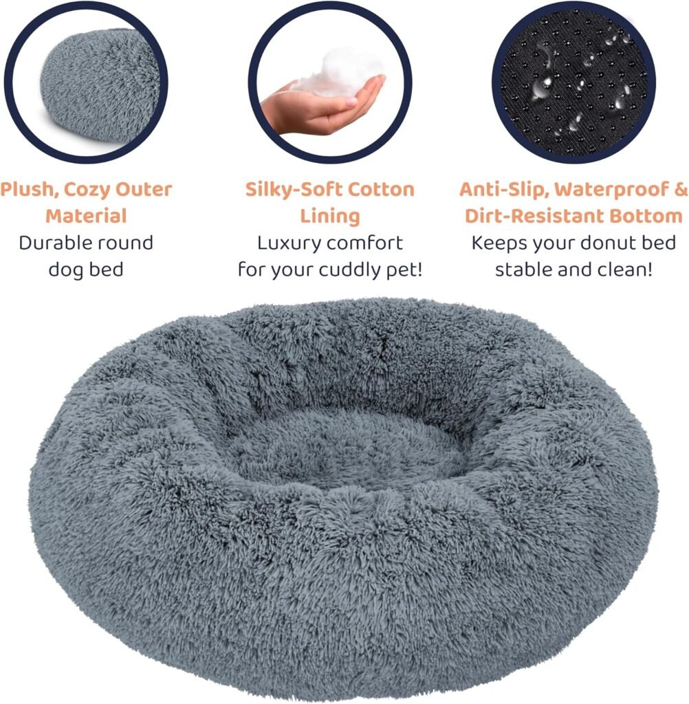 Donut Dog Bed - Premium Comfort for Anxiety Relief - Fluffy  Calming Design with Ultra-Plush Support | Cozy Round Dog Bed with Super Soft Circle Style (Size S Camel)