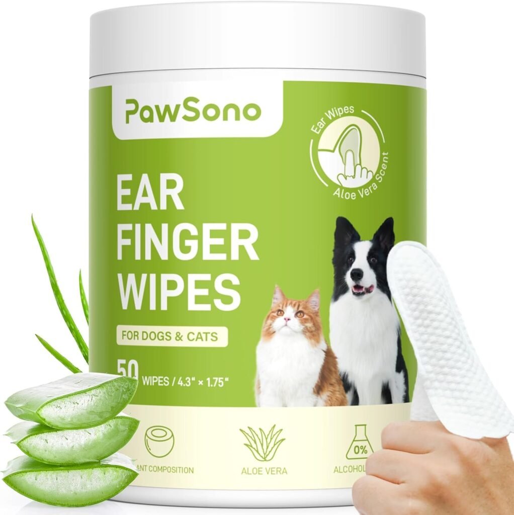 Ear Finger Wipes for Dogs  Cats, Thicker Dog Ear Cat Ear Cleaner Wipes, Natural Relief Cat Ear Cleaner Dog, Pet Health Supplies for Dog Kitten Small Animal, Aloe Scent Deodorizing - 50 Count