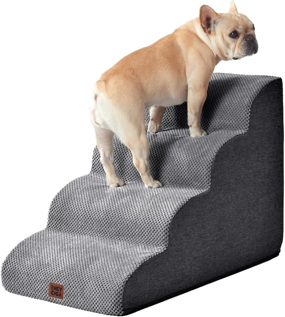 EHEYCIGA Curved Dog Stairs Ramp for High Beds 19.7 H, 4-Step Dog Steps for Small Dogs and Cats, Pet Stairs for High Bed Climbing, Non-Slip Balanced Pet Step Indoor, Grey