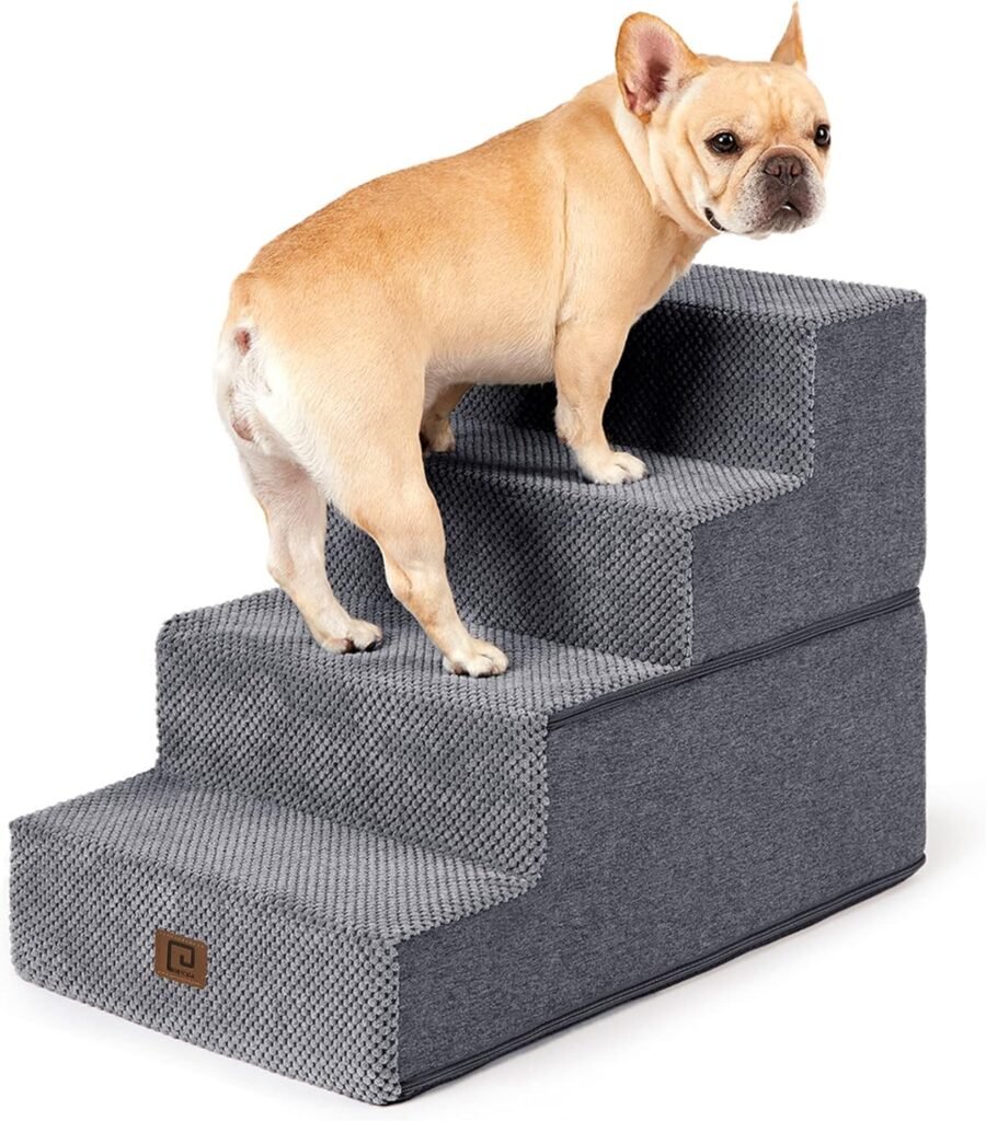 EHEYCIGA Dog Stairs for Bed 18 H, 4-Step Dog Steps for High Bed, Pet Steps for Small Dogs and Cats, Non-Slip Balanced Pet Ramp Indoor, Grey