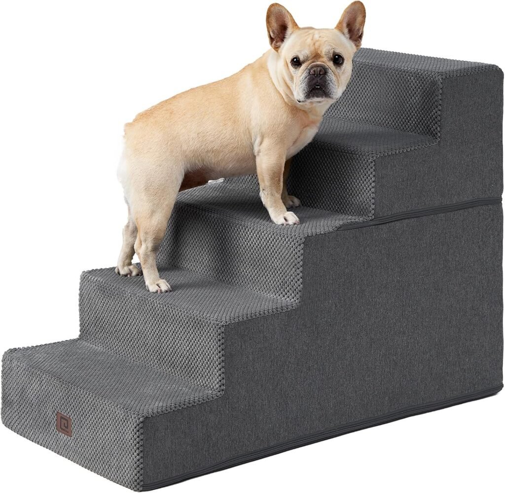 EHEYCIGA Dog Stairs for High Bed 25 H, 5-Step Extra Wide Dog Steps for Bed, Pet Steps for Small Dogs and Cats, Non-Slip Balanced Pet Ramp Indoor, Grey EHEYCIGA Dog Stairs for High Bed 25 H, 5-Step Extra Wide Dog Steps for Bed, Pet Steps for Small Dogs and Cats, Non-Slip Balanced Pet Ramp Indoor, Grey