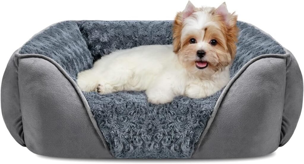 INVENHO Rectangle Washable Orthopedic Dog Bed for Small, Medium and Large Dogs, Soft Calming, Sleeping Puppy Bed Durable Pet Cuddler with Anti-Slip Bottom, S (20x19x6)