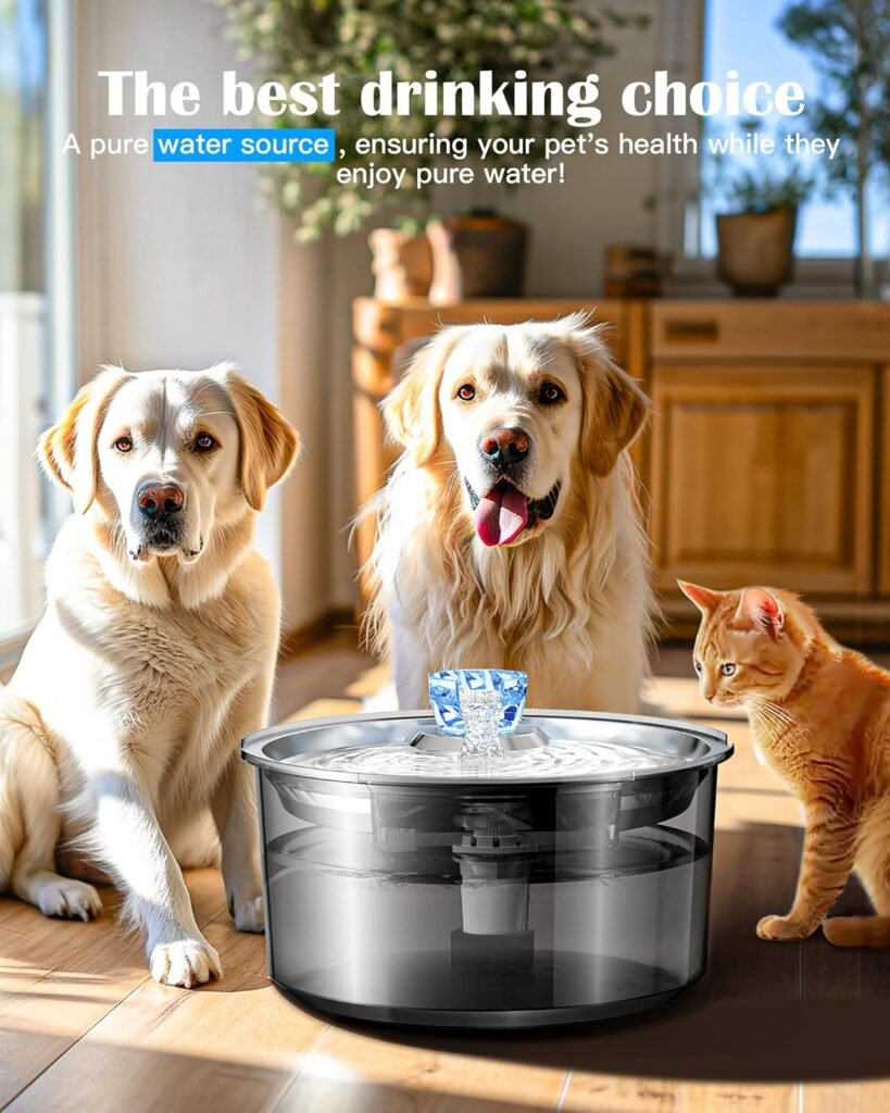 lesotc Dog Water Fountain Stainless Steel, 2.6 Gallon/10L Pet Water Fountain Cat Water Fountain Dog Water Bowl Dispenser for Large Dogs  Multi Pets, Ultra-Quiet, Smart Pump, Easy to Clean