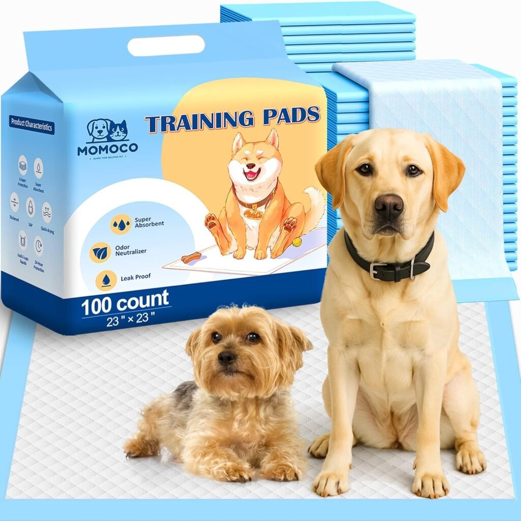MoMoCo Puppy Pads 23x23, 100 Count – Super Absorbent, Leak-Proof Potty Pads for Small Dogs  Puppies, Quick-Dry  Disposable