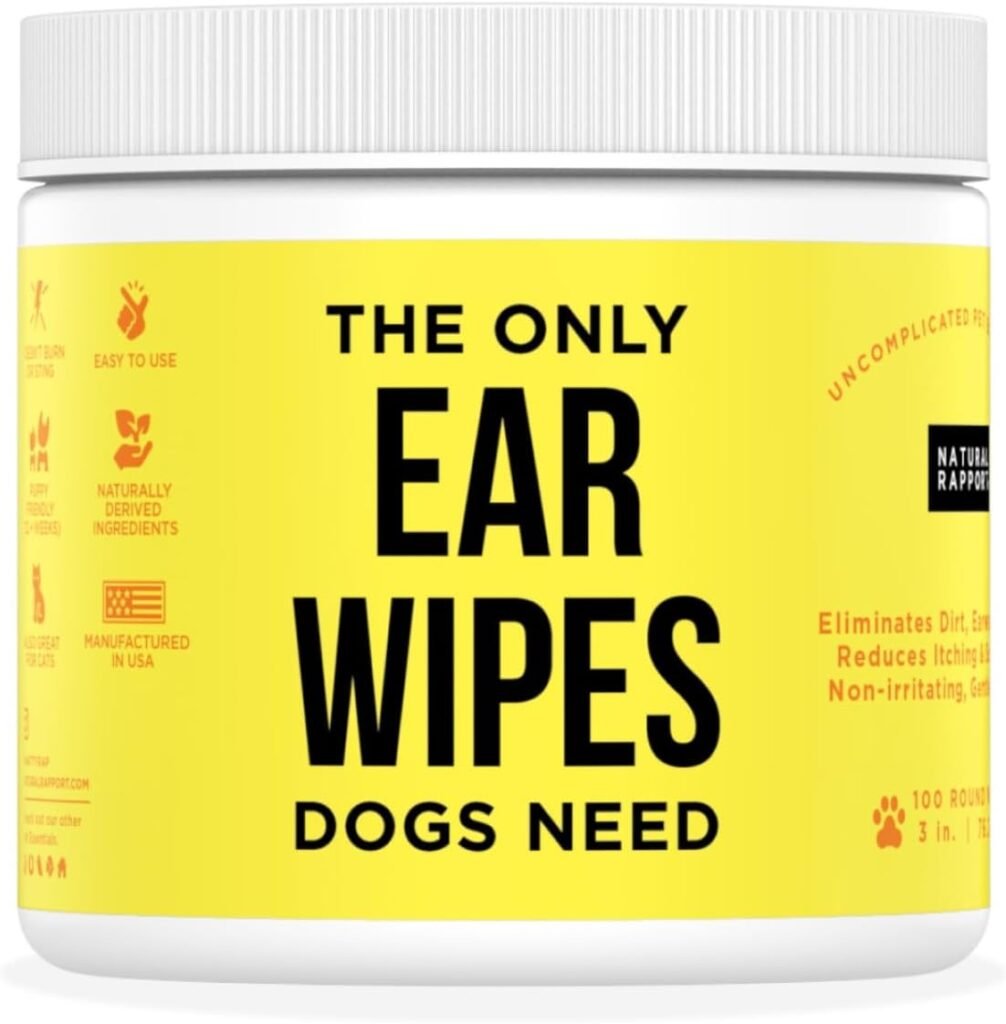 Natural Rapport Dog Ear Cleaner - The Only Ear Cleaner Dogs Need - Ear Cleaner Wipes for Cleaning Out Wax, Dirt, and Contaminants (Wipes, 100 CT)