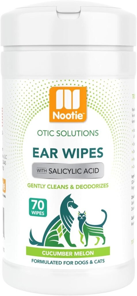 Nootie Dog  Cat Ear Wipes with Salicylic Acid - Cucumber Melon Scent - 70 Wipes - Vegan Friendly