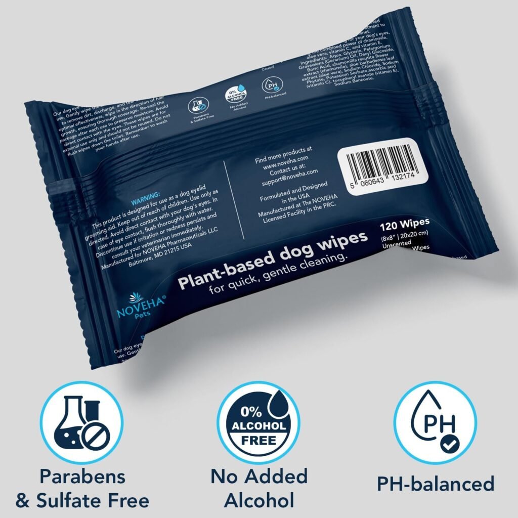 NOVEHA - Dog Ear Cleaner Wipes, Daily Ear Cleaner for Dogs  Cats - Stop Ear Itching with Aloe, Eucalyptus  Witch Hazel Ear Wipes for Dogs - for Odor Control, Dirt and Wax Removal, Unscented (150 Ct)