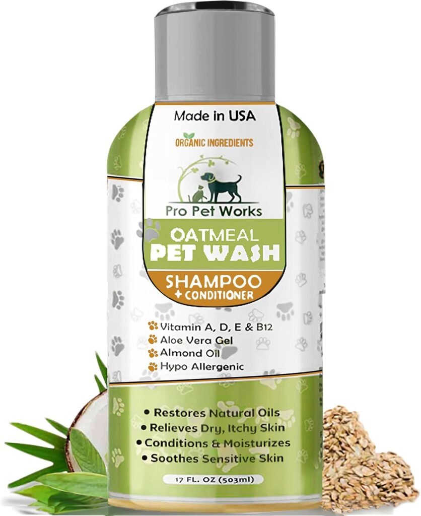 Oatmeal Dog Shampoo  Conditioner 17oz [USA] 5 in 1 Plant-Based Organic Sulfate-Free Soap-Free-Tearless Moisturizer for Dandruff Allergies  Itchy Dry Sensitive Skin-Puppy Grooming [Pro Pet Works]