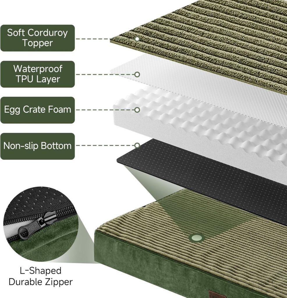 OhGeni Orthopedic Waterproof  Machine Washable Dog Bed for Medium Large Pets, Suitable for Crates, Cat Mat with 25D Egg Crate Foam, Non-Slip Bottom  Removable Cover, 35 Inches(Gray)