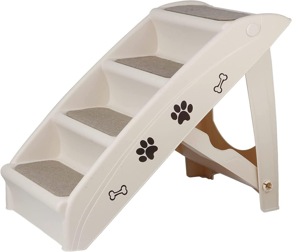 Pet Dog Stairs Foldable Nonslip Dog Steps for Small Pet Dogs Cats at Home and Vehicle Ramp Ladder for High Beds Sofa (Tan)