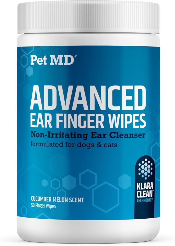 Pet MD Advanced Ear Finger Wipes for Dogs  Cats - Non-Irritating Ear Wipes  Ear Cleaner - Pet Safe Cleaner to Aid in Itchiness and Odor - Cucumber Melon (50ct)