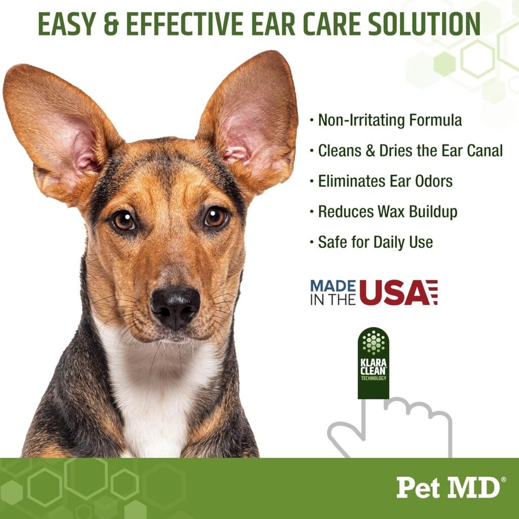 Pet MD Ear Finger Wipes for Dogs - Extra-Coverage and Large Design - with Eucalyptus and Aloe Vera for Dogs - Pet Ear Cleaning Finger Wipes  Puppy Ear Cleaner - 50ct