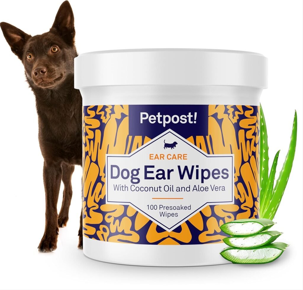 Petpost | Dog Ear Cleaner Wipes - Ultra Soft Cotton Pads in Coconut Oil Aloe Solution - Dog Ear Rinse  Cleanser 100 ct.