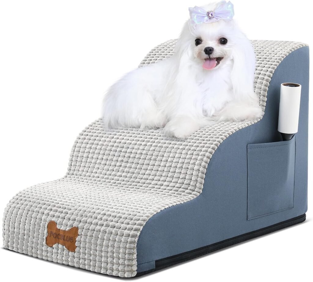 POCBLUE Dog Stairs for Small Dogs 15.7 H, Wide Pet Step for Couch/Sofas/Chairs, Curved Pet Ramps for Small Dogs Cats with High-Density Foam and Washable Cover, 3-Step, Grey POCBLUE Dog Stairs for Small Dogs 15.7 H, Wide Pet Step for Couch/Sofas/Chairs, Curved Pet Ramps for Small Dogs Cats with High-Density Foam and Washable Cover, 3-Step, Grey